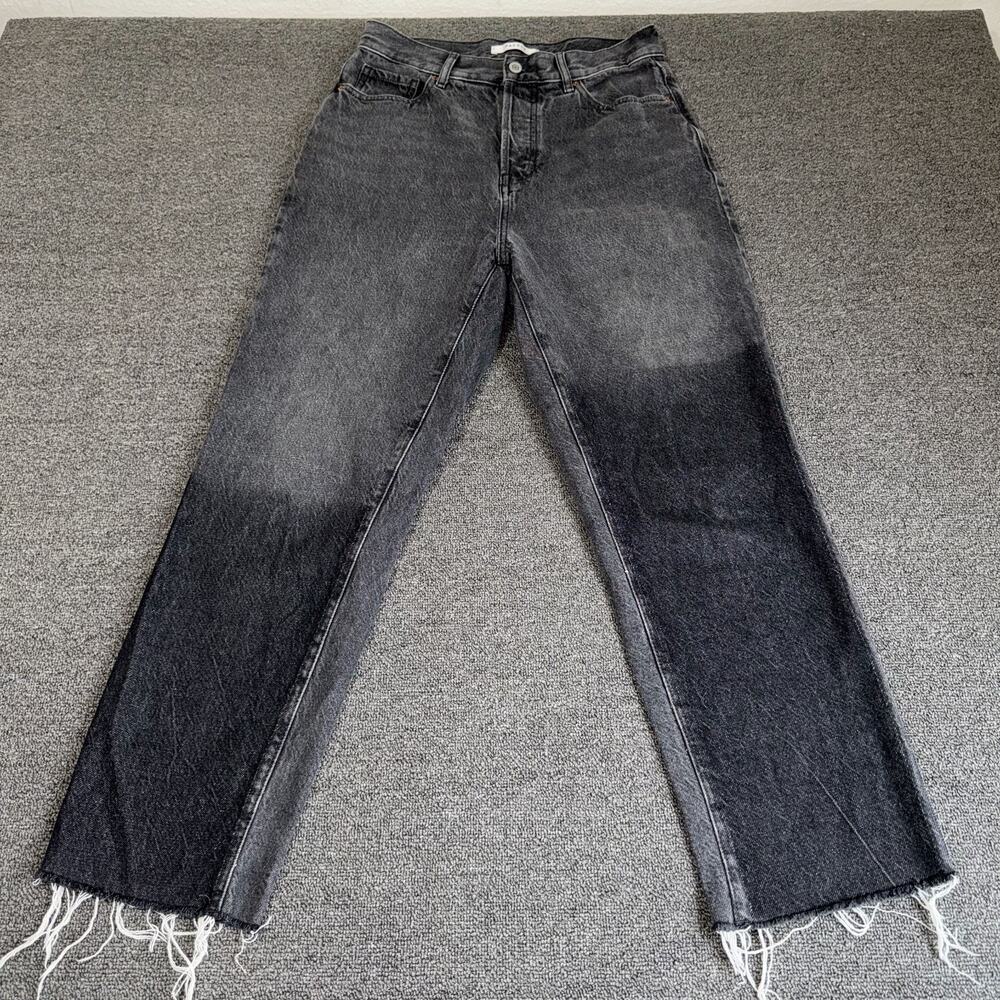 PacSun High Rise Straight Jeans Womens 27 Black Gray Dark Wash Pockets Raw Hem